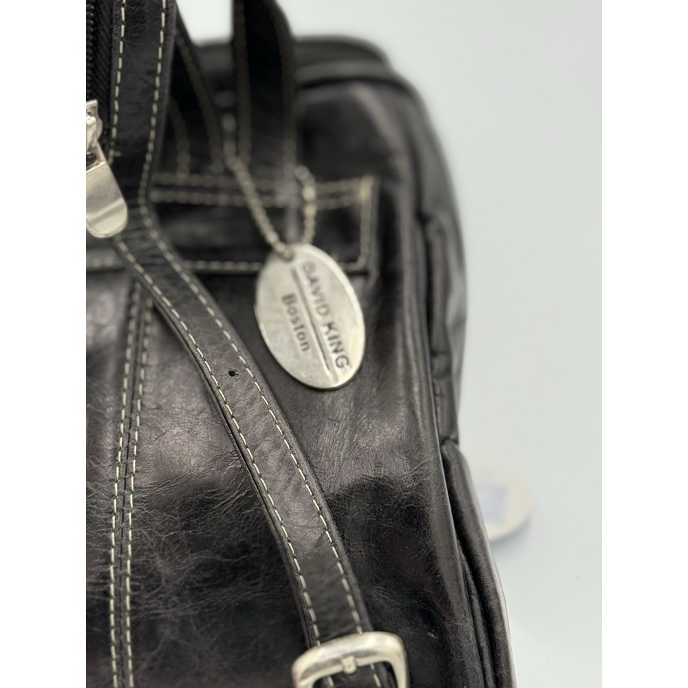 David King Boston Leather Back Pack Shoulder Bag Black Style 3363 Pockets NWT - Picture 6 of 14